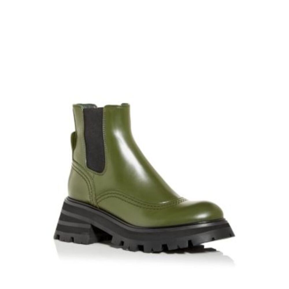 ALEXANDER MCQUEEN Womens Green 1" Pull-Tab Wander Leather Chelsea 36 - Picture 1 of 4